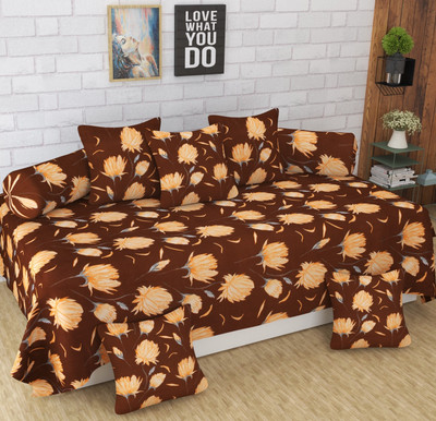 CASTIQA Polycotton Floral Diwan Set(Brown)