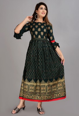 Shakshi Creations Women Maxi Dark Green Dress