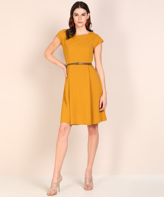 FLYING MACHINE Women A-line Yellow Above Knee/Mid Thigh Length Dress