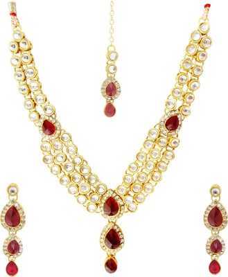 Anahat collection Alloy Gold-plated Maroon, Gold Jewellery Set(Pack of 1)