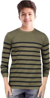 JUGULAR Boys Printed, Striped Pure Cotton Regular T Shirt(Dark Green, Pack of 1)