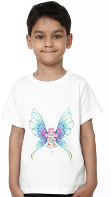 Ser Ak Boys & Girls Printed Cotton Blend Regular T Shirt(White, Pack of 1)