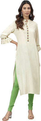 Jaipur Attire Women Solid Straight Kurta(Beige)