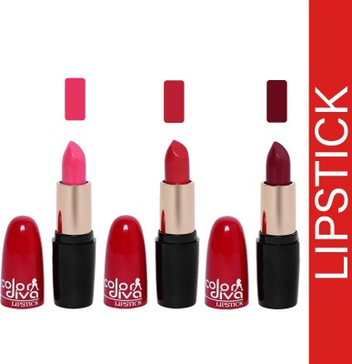 Color Diva (Bullet) Creamy Matte Lipstick (BABY PINK, SPICY RED, INDIE MAROON) (Set of 3)(Multicolor, 13.5 g)