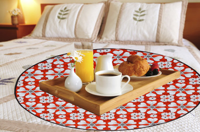 LITHARA Round Pack of 1 Table Placemat(Red, White, PVC)