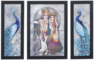 WEBELKART Radha Krishna Set of 3 Large Framed UV Digital Reprint Painting (Wood, Synthetic, 36 cm x 61 cm) Canvas 20 inch x 30 inch Painting(With Frame, Pack of 3)