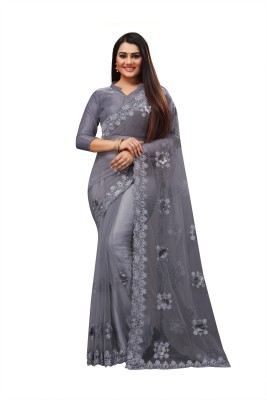 RamKrupa Creation Embroidered Bollywood Net Saree(Grey)