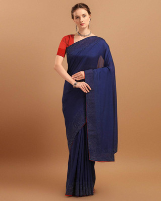 MM VENTURE Embellished Bollywood Art Silk Saree(Dark Blue)