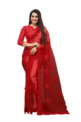 RamKrupa Creation Embroidered Bollywood Net Saree(Maroon)