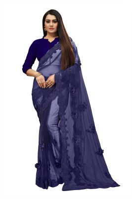 RamKrupa Creation Embroidered Bollywood Net Saree(Blue)