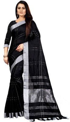 HENDROF ENTERPRISE Checkered Fashion Cotton Blend Saree(Black)