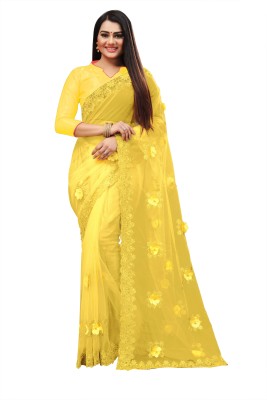 niklu fashion Embroidered Bollywood Net Saree(Yellow)