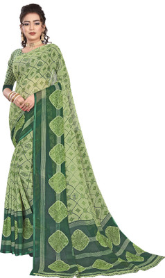 RUNAYA NX Printed Daily Wear Georgette Saree(Light Green)