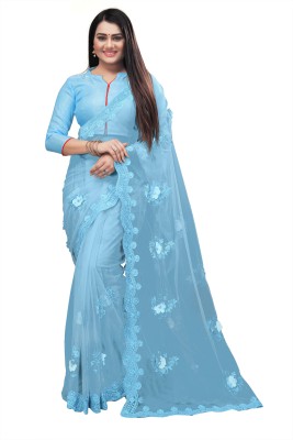 niklu fashion Embroidered Bollywood Net Saree(Blue)