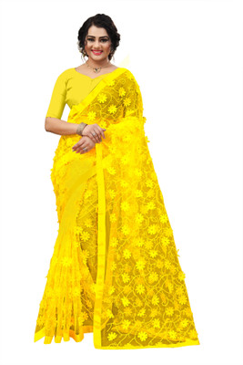 niklu fashion Embroidered Bollywood Net Saree(Yellow)