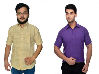 DESHBANDHU DBK Men Striped Casual Purple, Beige Shirt(Pack of 2)