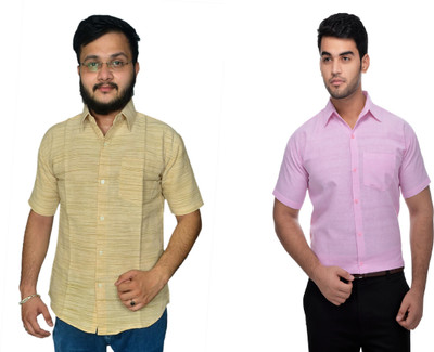 DESHBANDHU DBK Men Striped Casual Pink, Beige Shirt(Pack of 2)