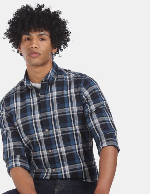 FLYING MACHINE Men Checkered Casual Black Shirt