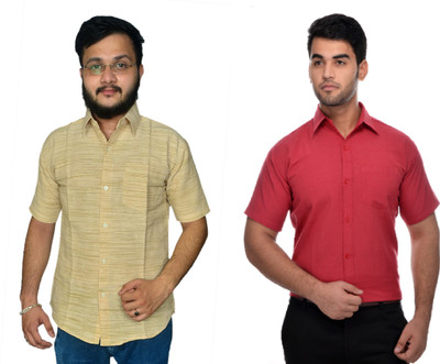 DESHBANDHU DBK Men Striped Casual Red, Yellow Shirt(Pack of 2)