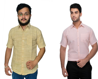 DESHBANDHU DBK Men Striped Casual Pink, Beige Shirt(Pack of 2)