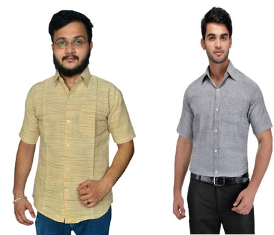 DESHBANDHU DBK Men Striped Casual Grey, Cream Shirt(Pack of 2)