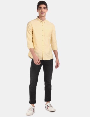 FLYING MACHINE Men Solid Casual Yellow Shirt