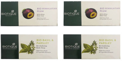 BIOTIQUE Bio Revitalizing Soap Kit, 2 Bio Himalayan Plum Soap (150GM) + 2 Bio Basil & Parsley Soap (150GM)(4 x 150 g)