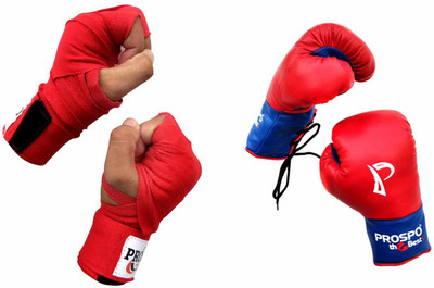 PROSPO Boxing Gloves with Laces and with Velcro,Glove and Handwrap Combo Size 12oz Boxing Gloves(RED-BLUE)
