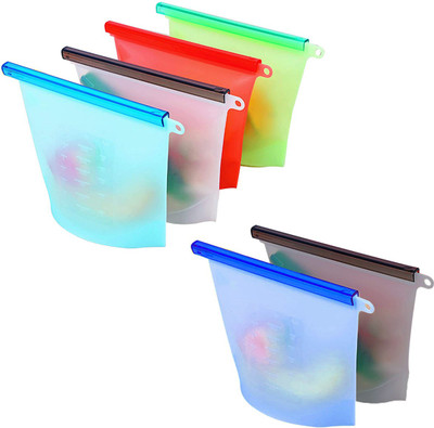 TrustShip Multipurpose Food Storage Bag Reusable Food Preservation Silicon Bag Airtight Seal Storage Food Grade & BPA Free Bag Microwave Dishwasher Freezer Oven Safe Silicon Bag Silicone Storage Pouch(Pack of 6)