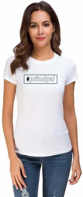 UDNAG Printed Women Round Neck White T-Shirt