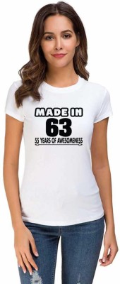 UDNAG Printed Women Round Neck White T-Shirt