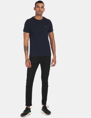 Arrow Sport Solid Men Round Neck Dark Blue T-Shirt