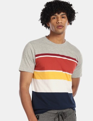 AEROPOSTALE Striped Men Round Neck Multicolor T-Shirt