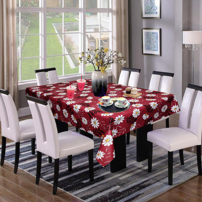 KingMatters PVC 4 Seater Floral Table Cover(Red, White)