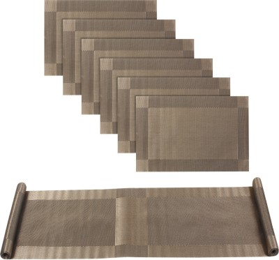 HOKiPO Rectangular Pack of 7 Table Placemat(Brown, PVC)