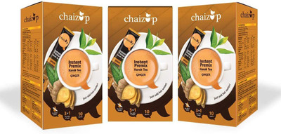 chaizup Instant Ginger Premix Tea - Pack of 3 X 10 Sachets of Karak Ready to Drink Chai with Ginger and Low Sugar, hot instant tea anytime anywhere. Easy to Make Tea. Authentic India Tea. Assam Tea with Aroma and Taste. Ginger Instant Tea Box(3 x 140 g)