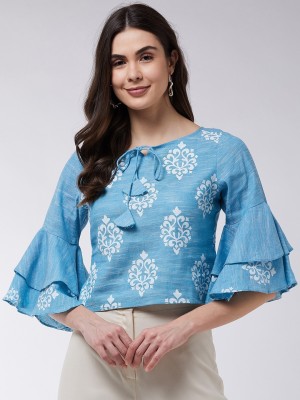 ZIMA LETO Casual 3/4 Sleeve Floral Print Women Blue Top