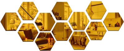 wall1ders Medium 12 Hexagon Golden (Each Piece Size 10.5 cm x 12.1 cm) thickness 1.5 mm premium quality, 3D Acrylic Mirror wall stickers, 3d acrylic sticker, 3d mirror sticker for home & offices. (Pack of 12) Pack of 12(35 cm X 75 cm, Gold)