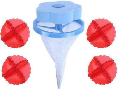 KhuHap Washing Machine Filter Hair Floating Catcher Lint Mesh Bag Device Wool Cleaning Supplies Washing Machine Net 1 Pc with Laundry Ball 4 Pcs Detergent Bar(20 g, Pack of 5)