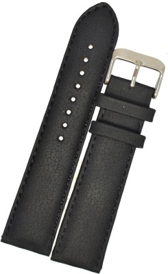 SURU U167 Plain Padded Ogive Tip 24 mm Genuine Leather Watch Strap(Black)