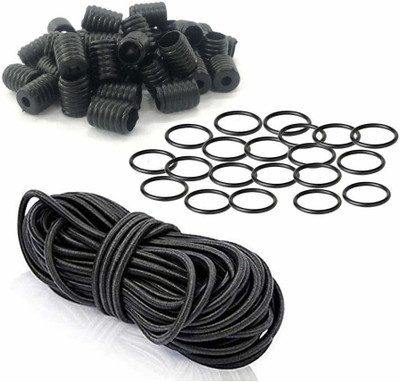 Aakriti 130pcs Cord Locks Toggles and 130pcs Plastic Rings 40 Meter Cord Elastic Black