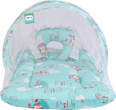Funtus Cotton Baby Bed Sized Bedding Set(Green, 1 Mosquito Net Bed, 1 Cushioned Pillow)