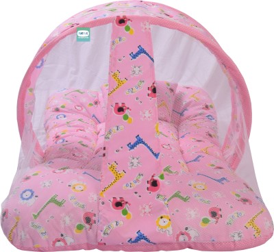 Funtus Cotton Baby Bed Sized Bedding Set(Pink, 1 Mosquito Net Bed, 1 Cushioned Pillow)