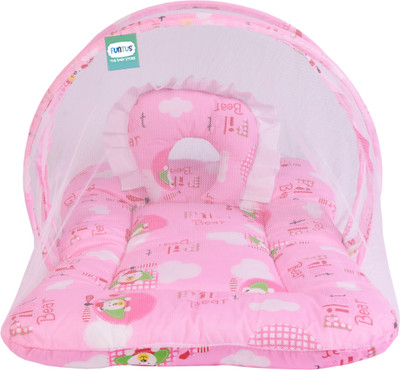 Funtus Cotton Baby Bed Sized Bedding Set(Pink, 1 Mosquito Net Bed, 1 Cushioned Pillow)