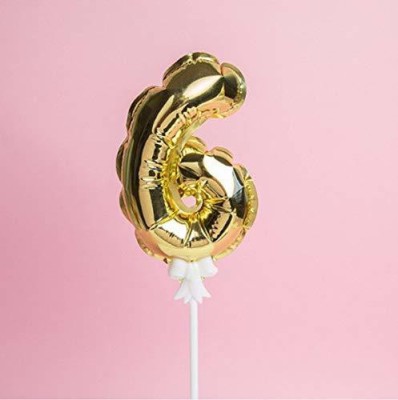 DECOR MY PARTY Solid Self Inflating 6 Number Foil Balloon Cake Topper 6th Birthday Number Balloon 6 No balloon 6 number cake balloon six number Balloon 6th Anniversary Cake Accessories - Gold Balloon(Gold, Pack of 1)