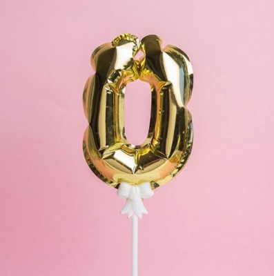 DECOR MY PARTY Solid Self Inflating 0 Number Foil Balloon Cake Topper Number Balloon 0 No balloon 0 number cake balloon 0 number Balloon 0 Anniversary Cake Accessories - Rose Gold Balloon(Gold, Pack of 1)