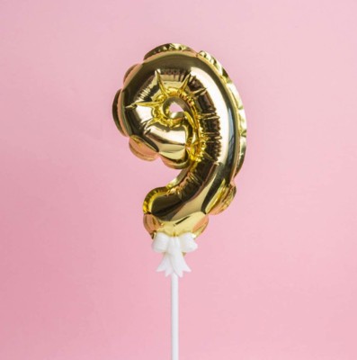 DECOR MY PARTY Solid Self Inflating 9 Number Foil Balloon Cake Topper Number Balloon 9 No balloon 9 number cake balloon 9th number Balloon 9th Anniversary Cake Accessories -Gold Letter Balloon(Gold, Pack of 1)