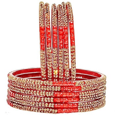 T4 JEWELS Crystal, Glass Gold-plated Bangle Set(Pack of 12)