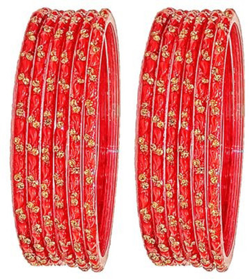 T4 JEWELS Crystal, Glass Gold-plated Bangle Set(Pack of 12)