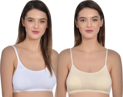 Aimly Women's Cotton Seamless Non-Padded Low Coverage Sports Bra (PACK OF 2) Women Sports Non Padded Bra(White, Beige)